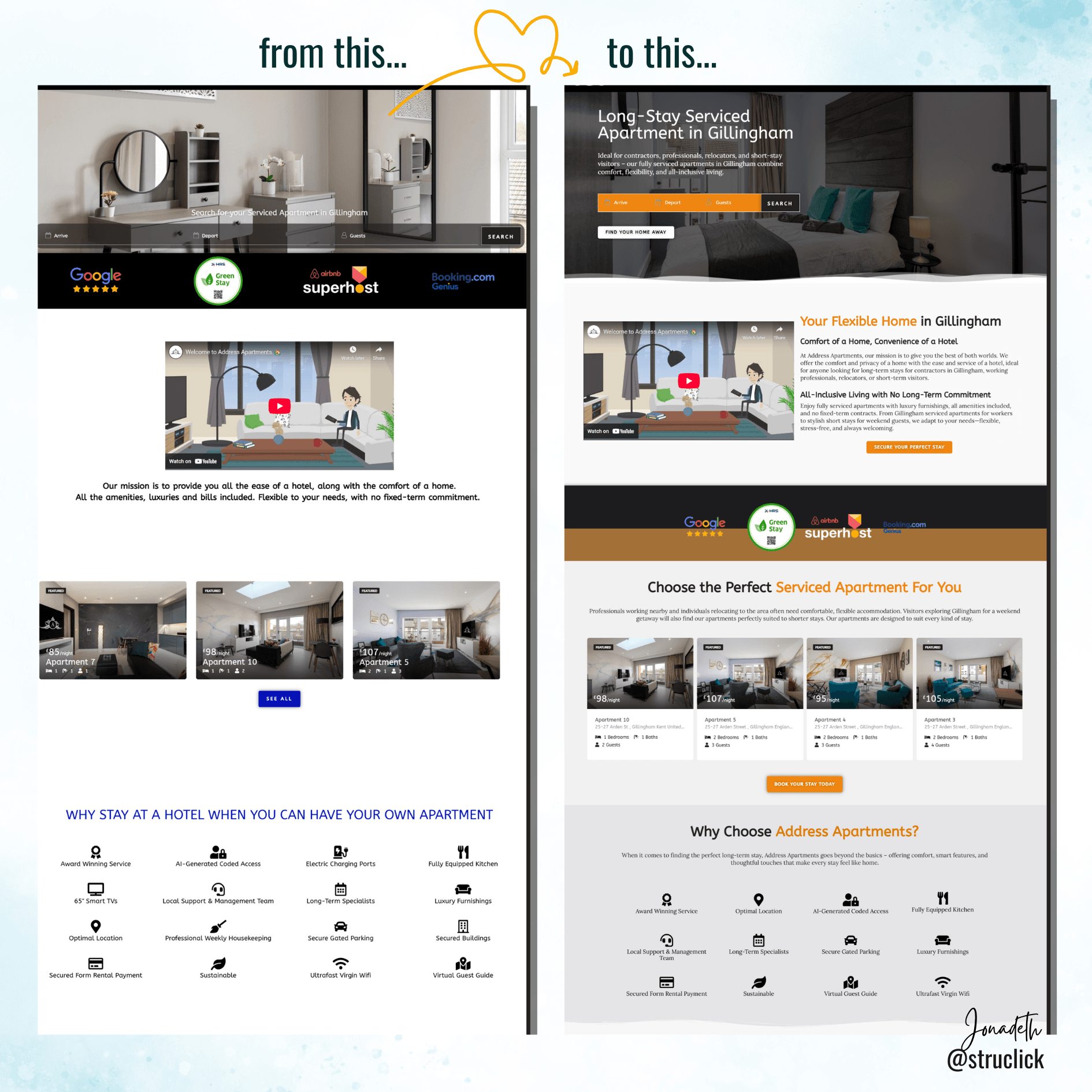 website redesign Address Apartment before & after